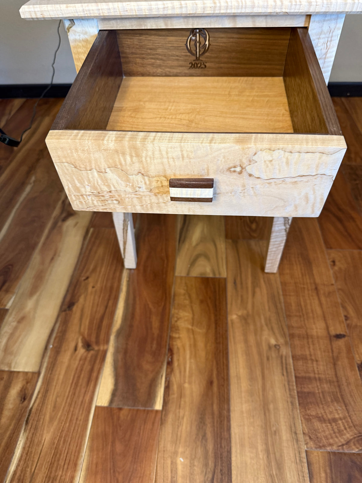 Walnut and Curly Tiger Maple End Table/ Night Stand