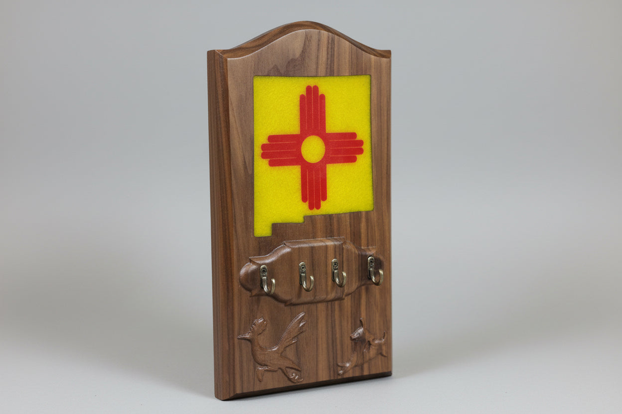 Revised Walnut New Mexico Key Rack with Zia Symbol